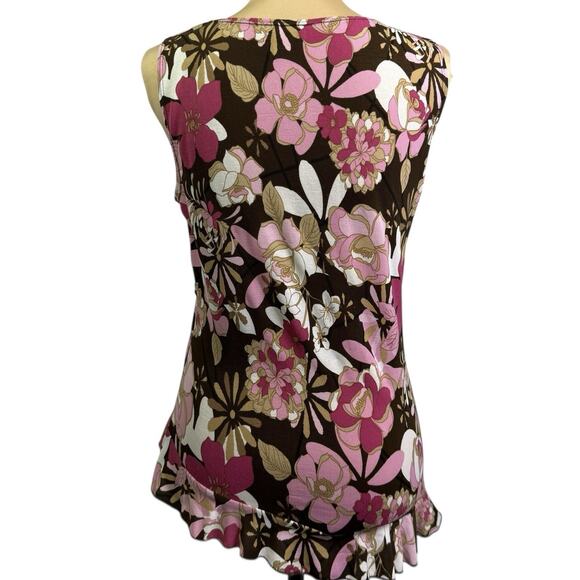 Vtg Y2K Ruffle babydoll Top sz M V-Neck asymetrical pink brown USA Fairy indie - Picture 2 of 8